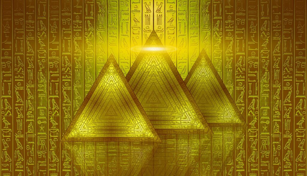 egyptian glyphs and pyramids to highlight a discussion of egyptian musk perfume